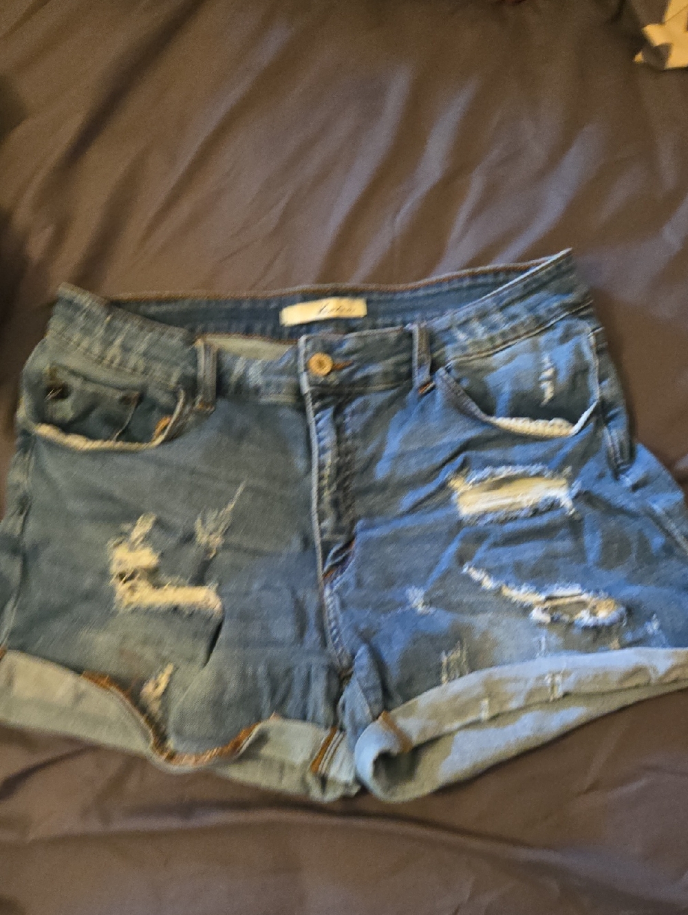 KanCan Distressed Rolled Hem Jean Shorts - Blue